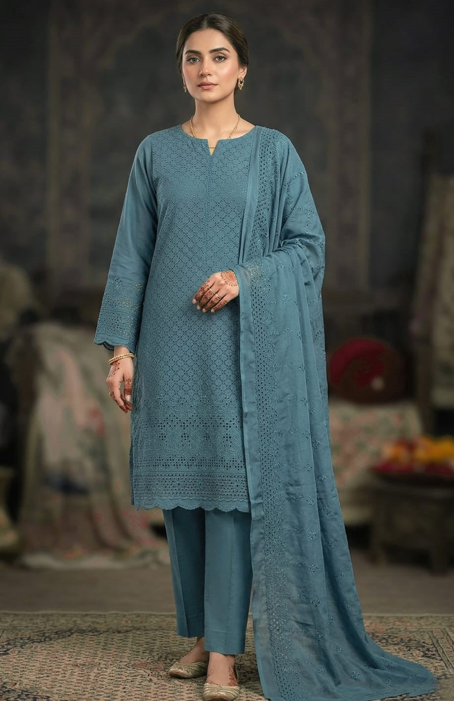 Chiken Kaari Front Bambar dupatta Lawn 3PC