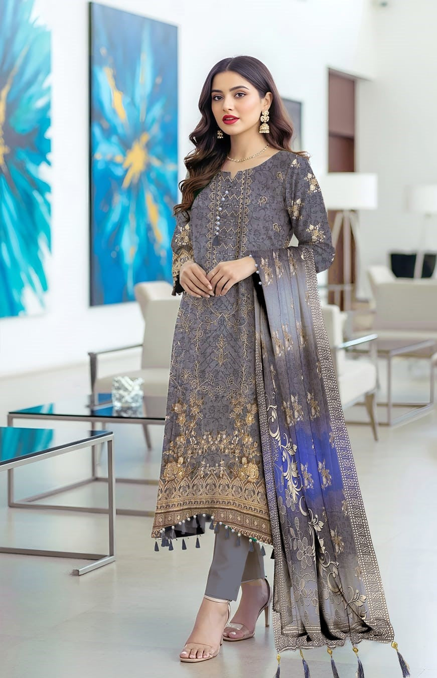 Tassel Stone Lace Dupatta 3PC