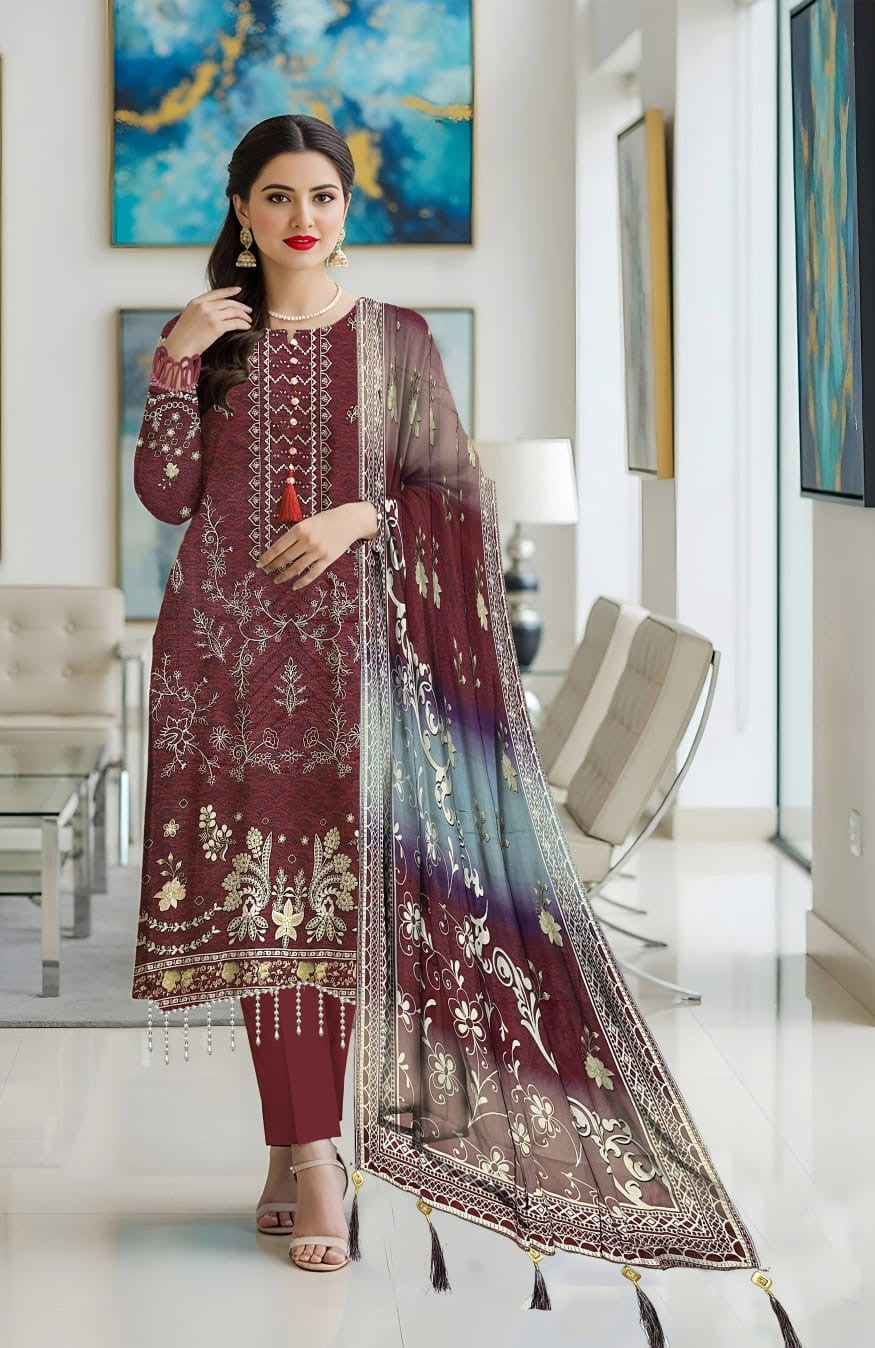 Tassel Stone Lace Dupatta 3PC